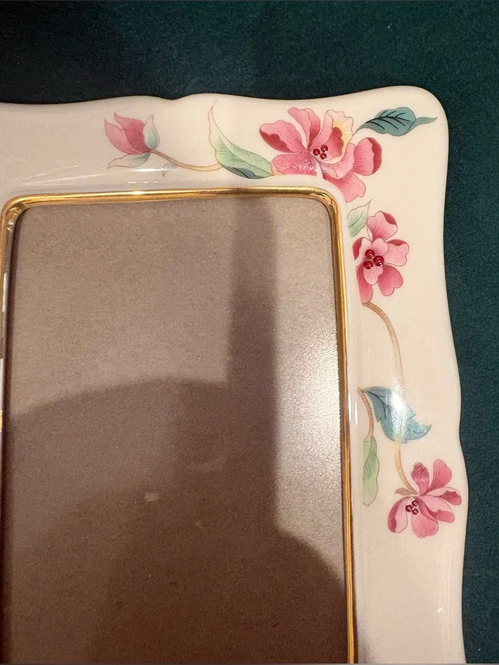 Vintage Lenox Pink Porcelain Floral Frame with Gold Accent